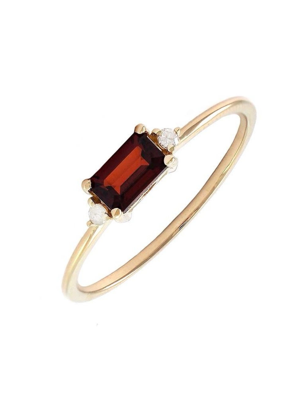 14K Real Solid Yellow Gold Emerald Cut Natural Garnet & Diamond Ring Size 6.5